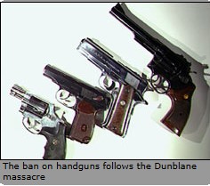 The government announces plans to make possession of handguns illegal in the UK